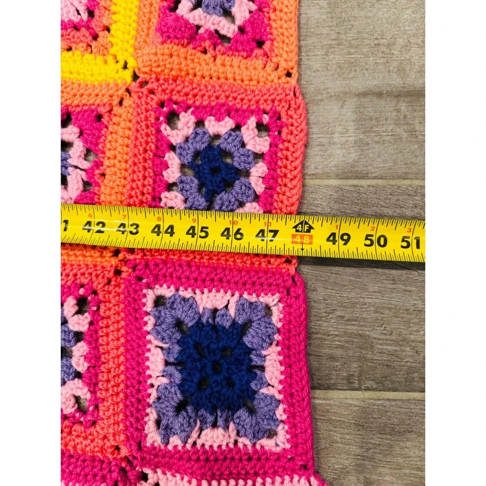 Handmade Crochet Granny Square Throw Blanket Rainbow Ombre Afghan 48x52 Boho